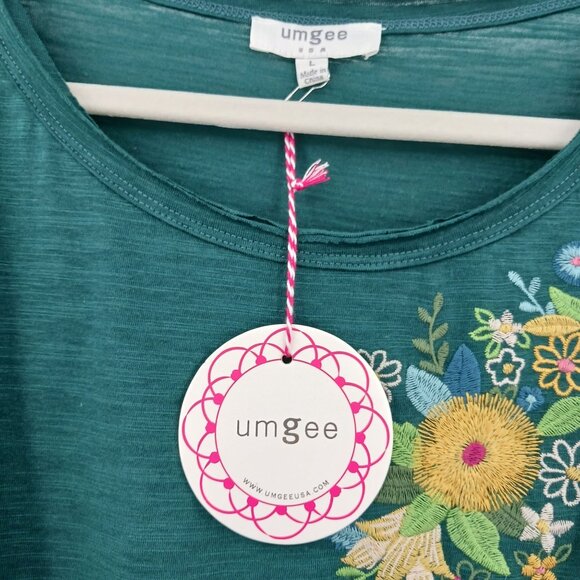 Umgee Floral Embroidered Top With Front Tie Green Size Large NWT - Picture 6 of 9